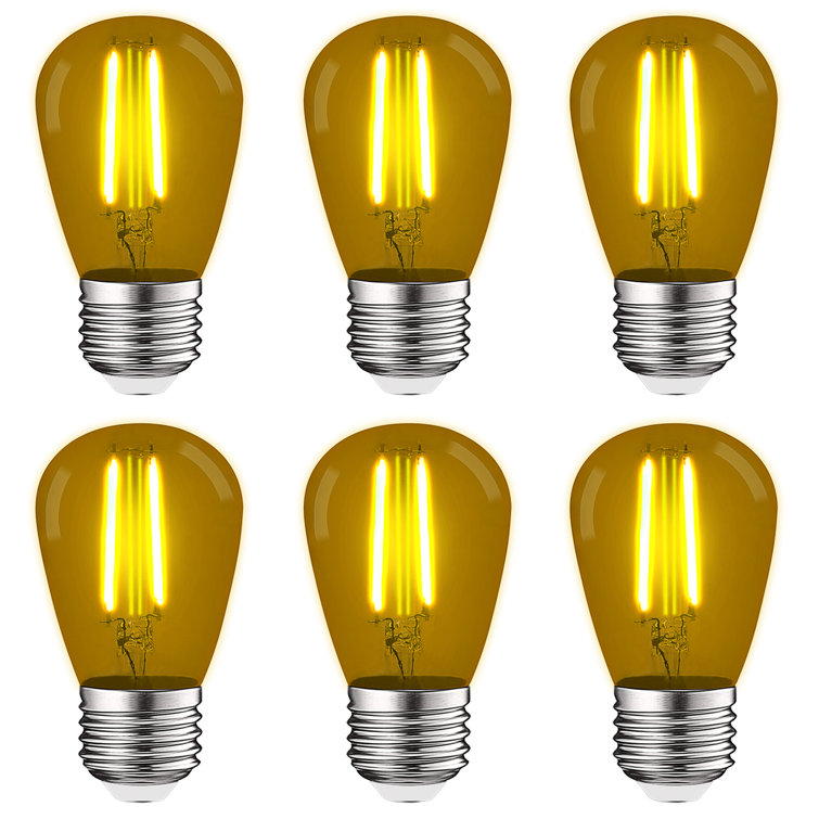 Luxrite LR21735 6PK S14 Edison LED Yellow Light Bulbs 0.5W Coloured LED Bulbs For Outdoor String Lights UL Listed E26 Base Indoor Outdoor 6 Pack
